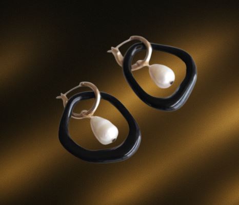 Boucles d'oreilles Arp Perle et Porcelaine - Noir