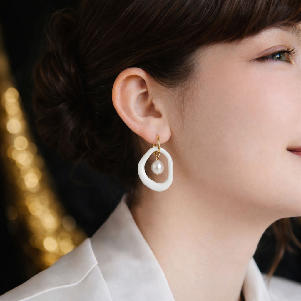 Boucles d'oreilles Arp Perle et Porcelaine - Blanc