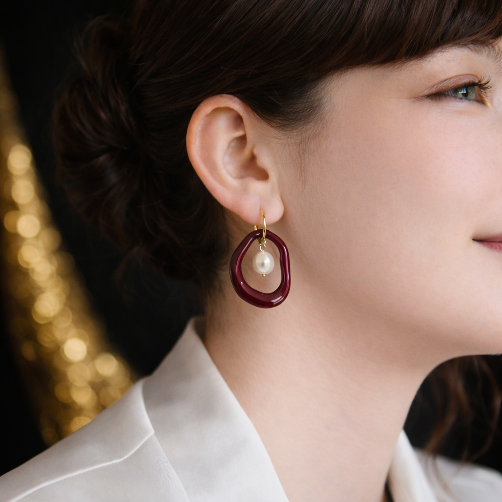 Boucles d'oreilles Arp Perle et Porcelaine - Bourgogne