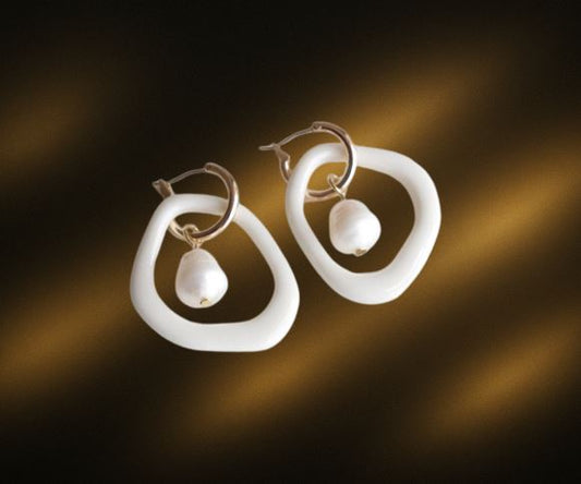 Boucles d'oreilles Arp Perle et Porcelaine - Blanc