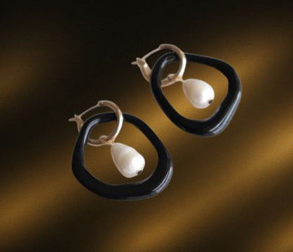 Boucles d'oreilles Arp Perle et Porcelaine - Noir